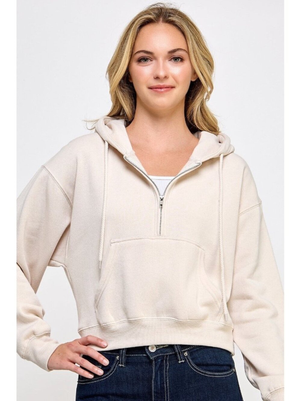 REFLEX 1/2 Zip Los Angeles Boutique Cropped Hoodie Sweatshirt Athleisure S